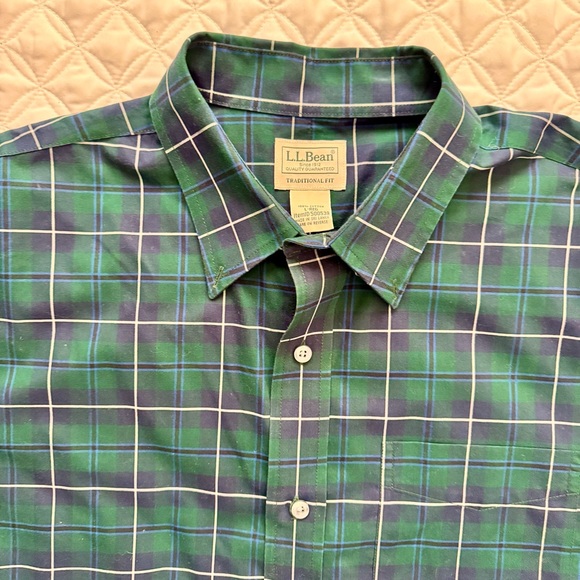L.L. Bean Traditional Fit Cotton Blue Green Plaid Tartan Button Down Shirt Sz L - Picture 8 of 16